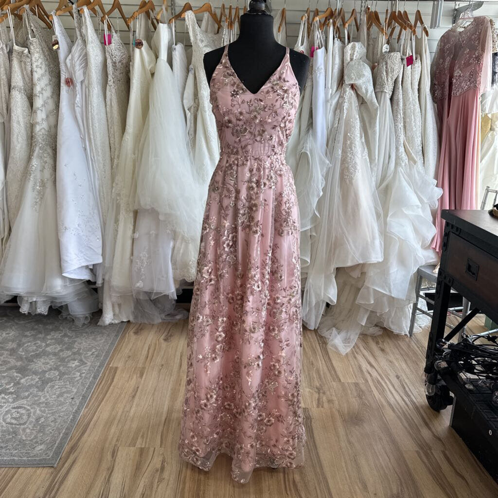 A. Byer Floral Applique Long Formal Dress 5