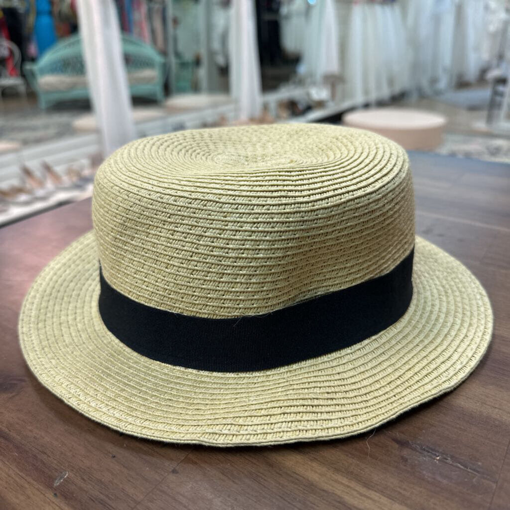 Natural/ Black Straw Fedora Hat