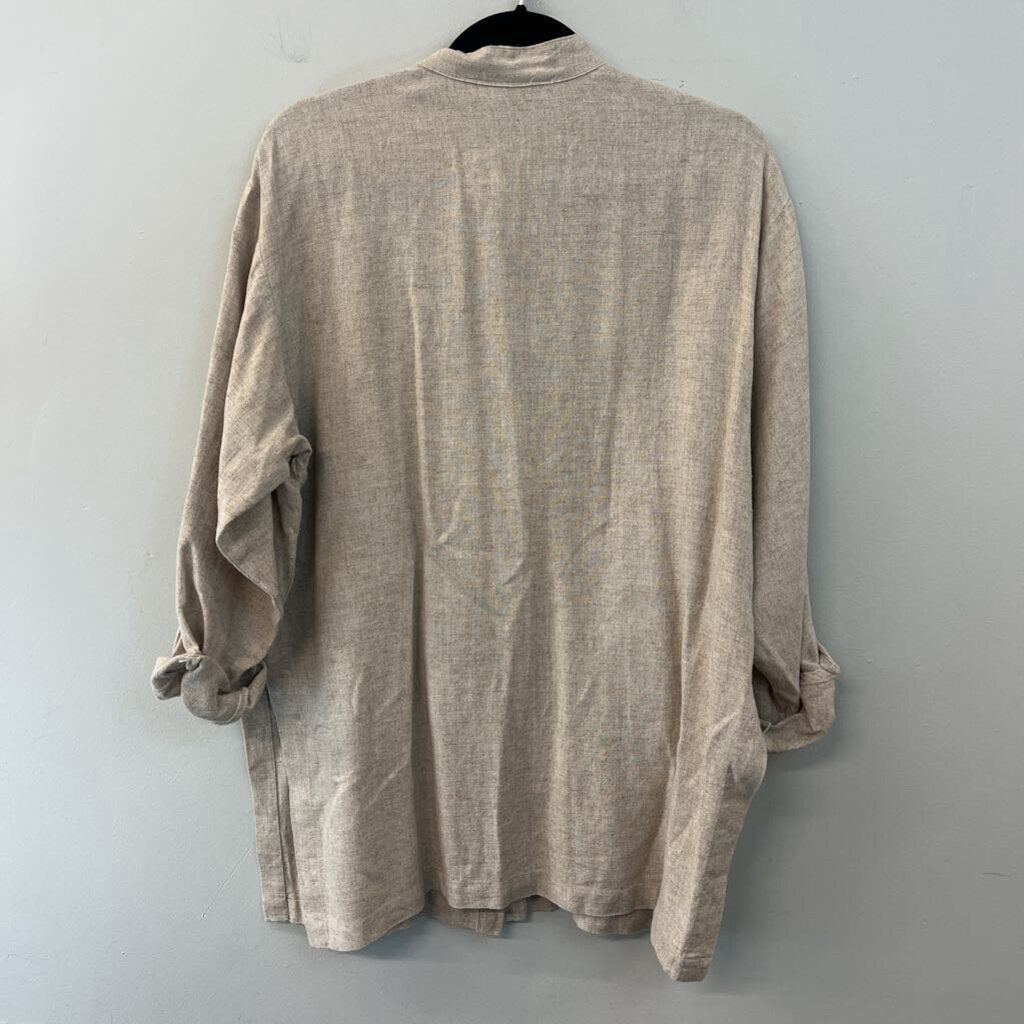 Brown Linen Blend Long Sleeve Button Down Top Small