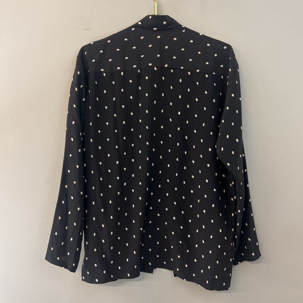 Lauren Alexandra 100% Silk Black/ White Polka Dot Open Front Blazer Top Large