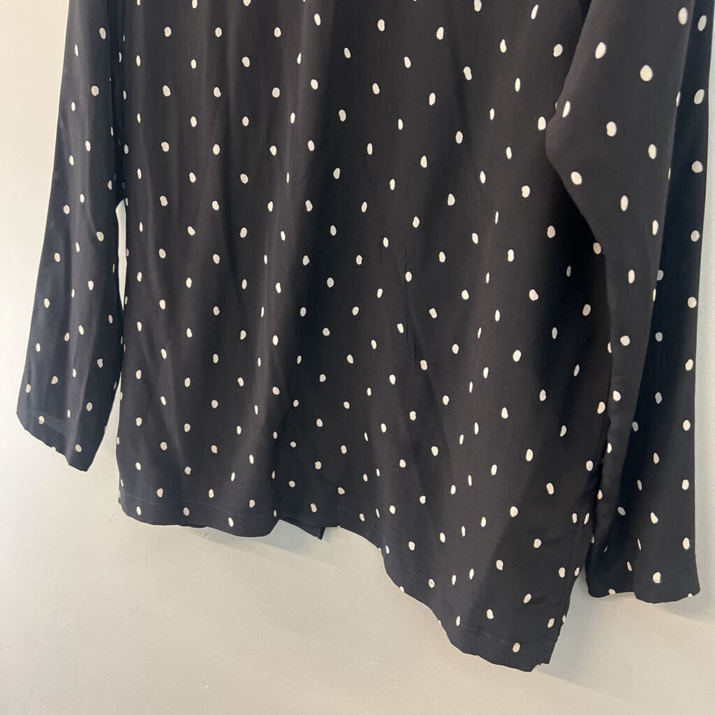 Lauren Alexandra 100% Silk Black/ White Polka Dot Open Front Blazer Top Large