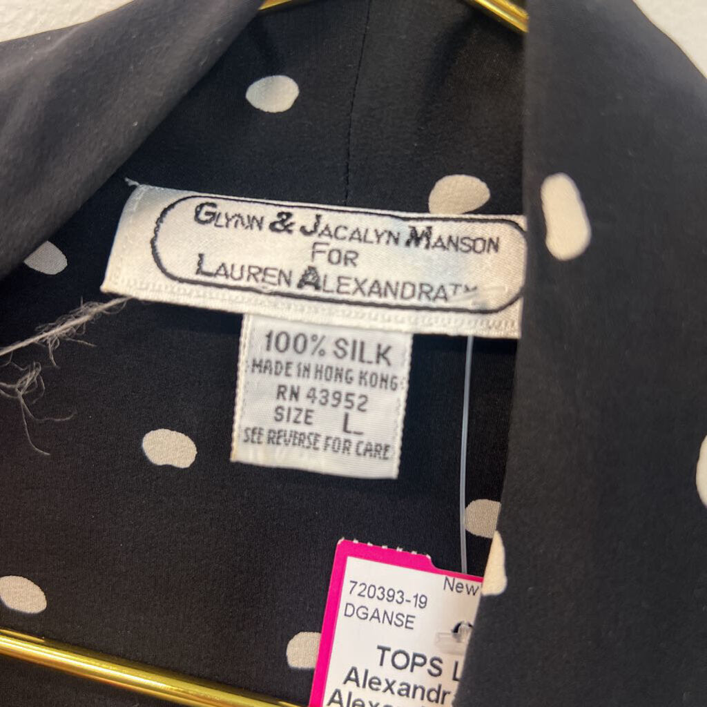 Lauren Alexandra 100% Silk Black/ White Polka Dot Open Front Blazer Top Large