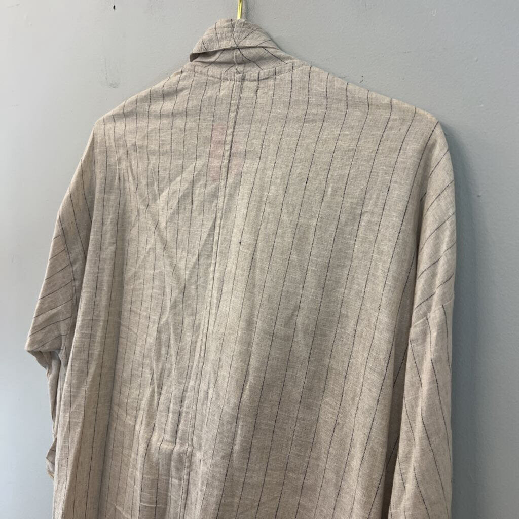 Max Studio Beige/ Blue Striped Open Front Jacket Top Extra Large