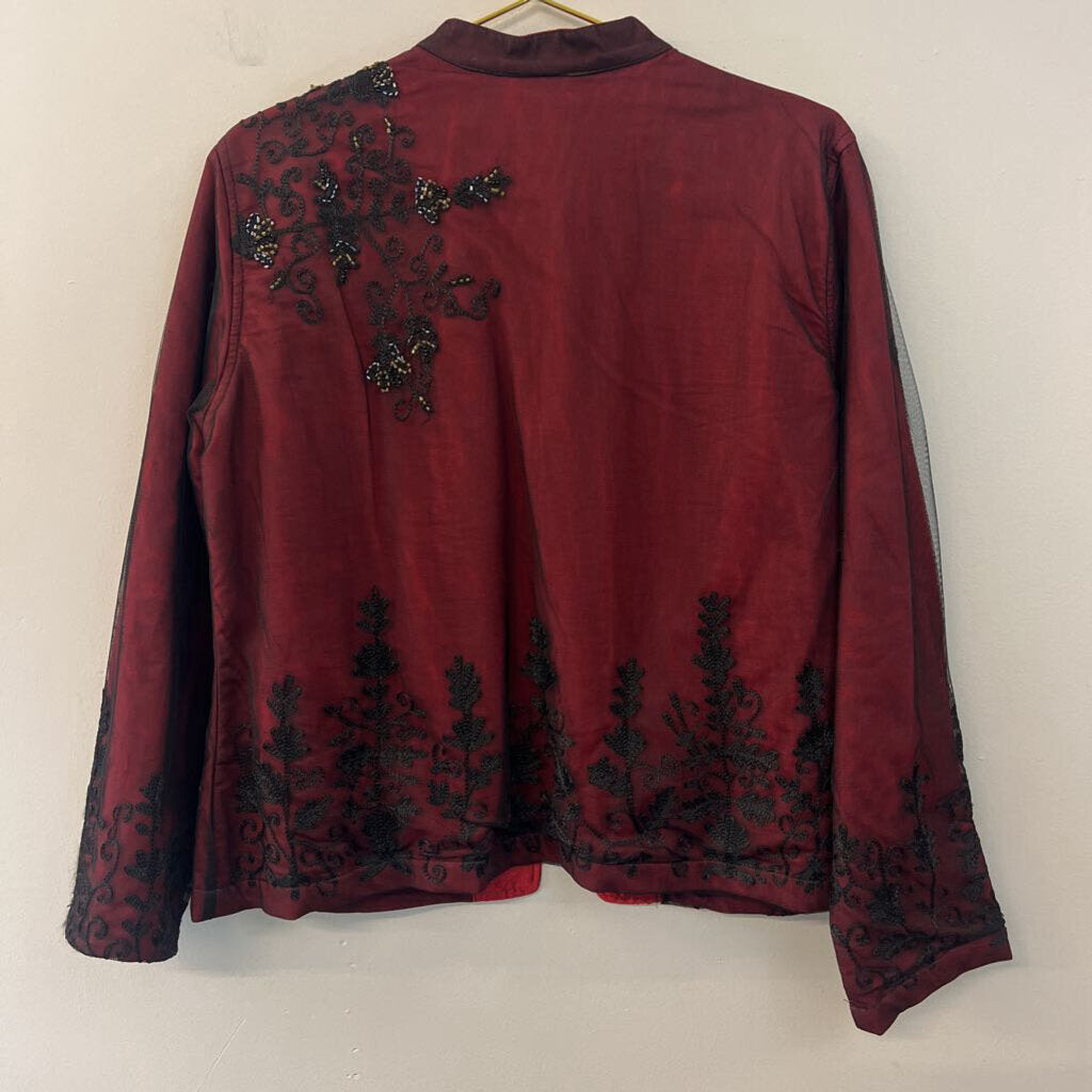 Choices Red/ Black Embroidered Embellished Open Front Jacket Large