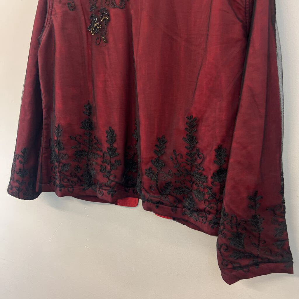 Choices Red/ Black Embroidered Embellished Open Front Jacket Large