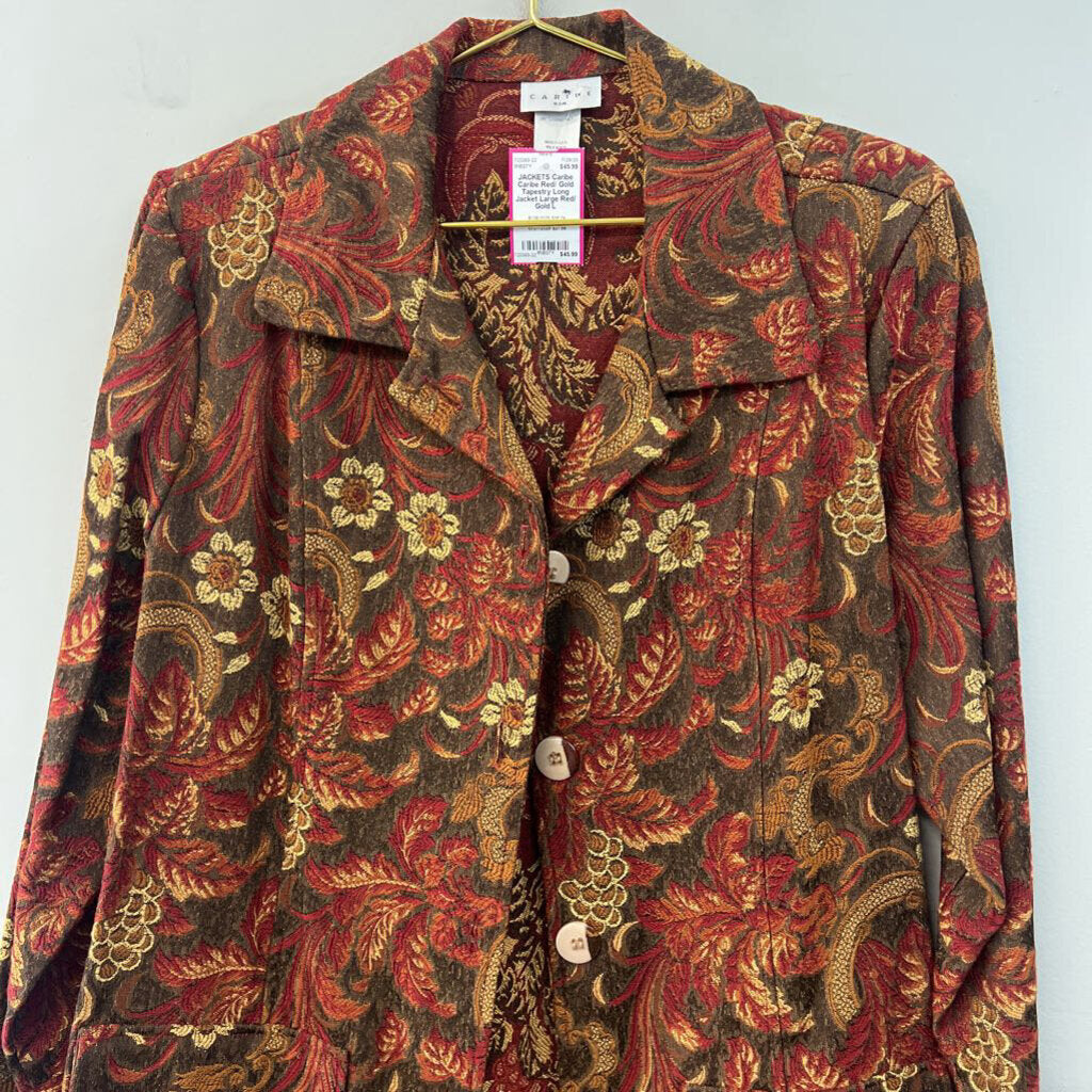 Caribe Red/ Gold Tapestry Long Jacket Large