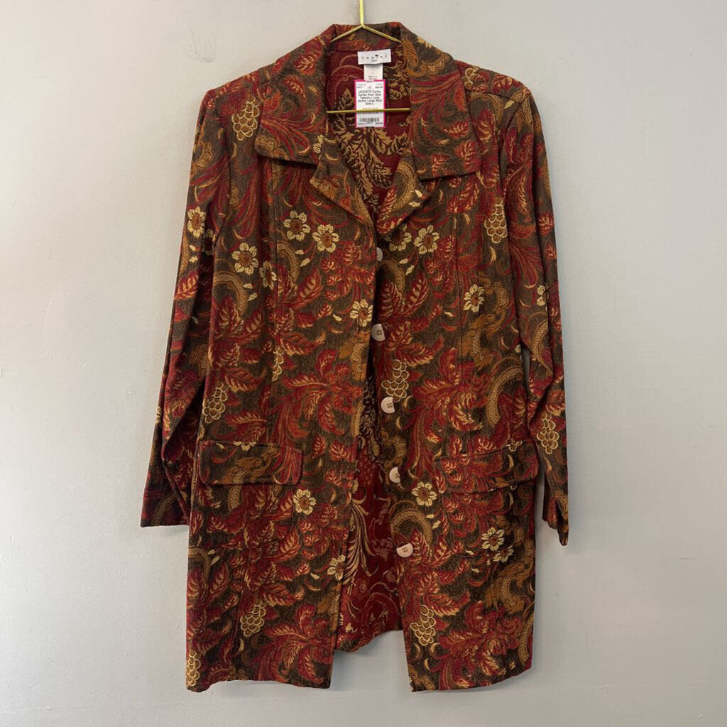 Caribe Red/ Gold Tapestry Long Jacket Large