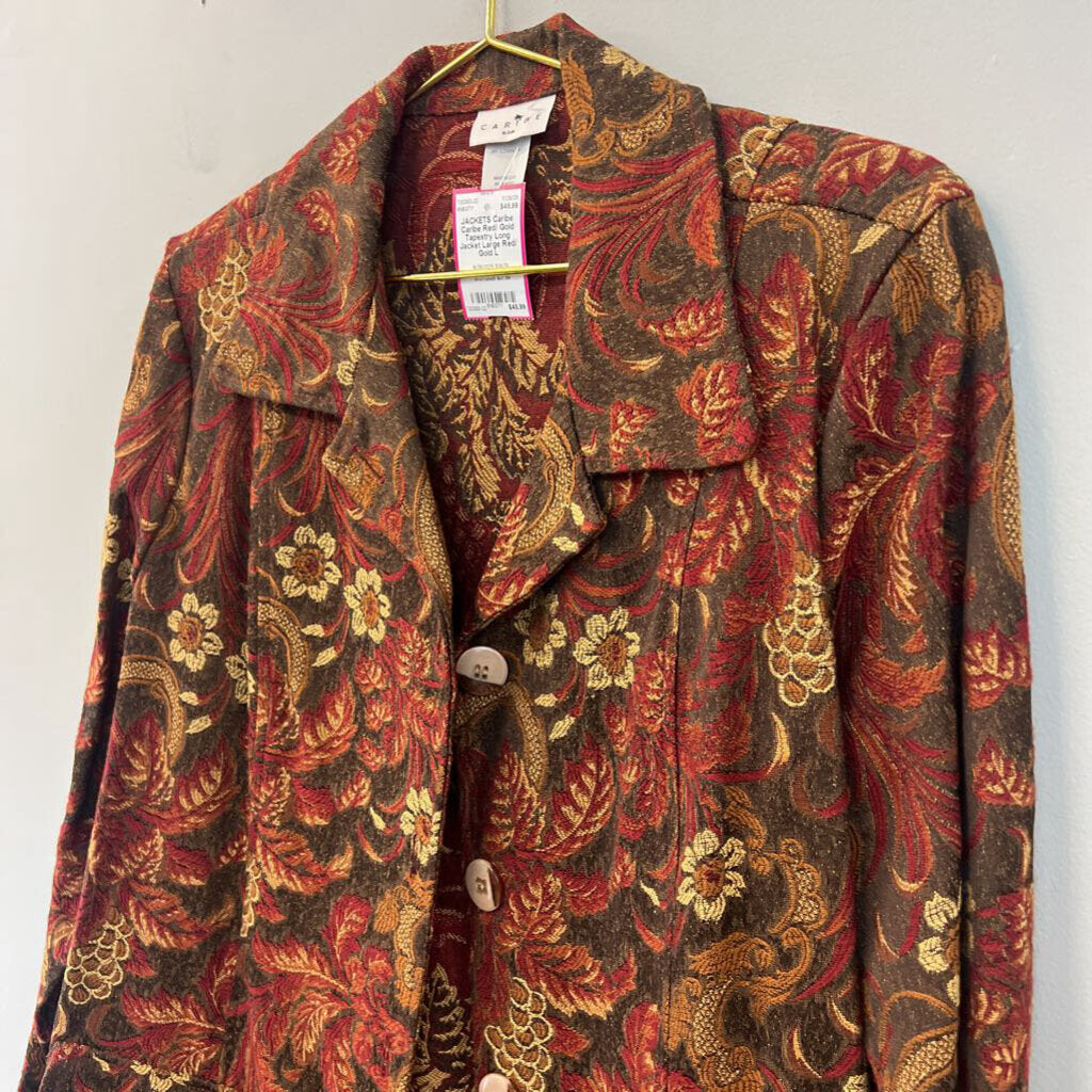 Caribe Red/ Gold Tapestry Long Jacket Large