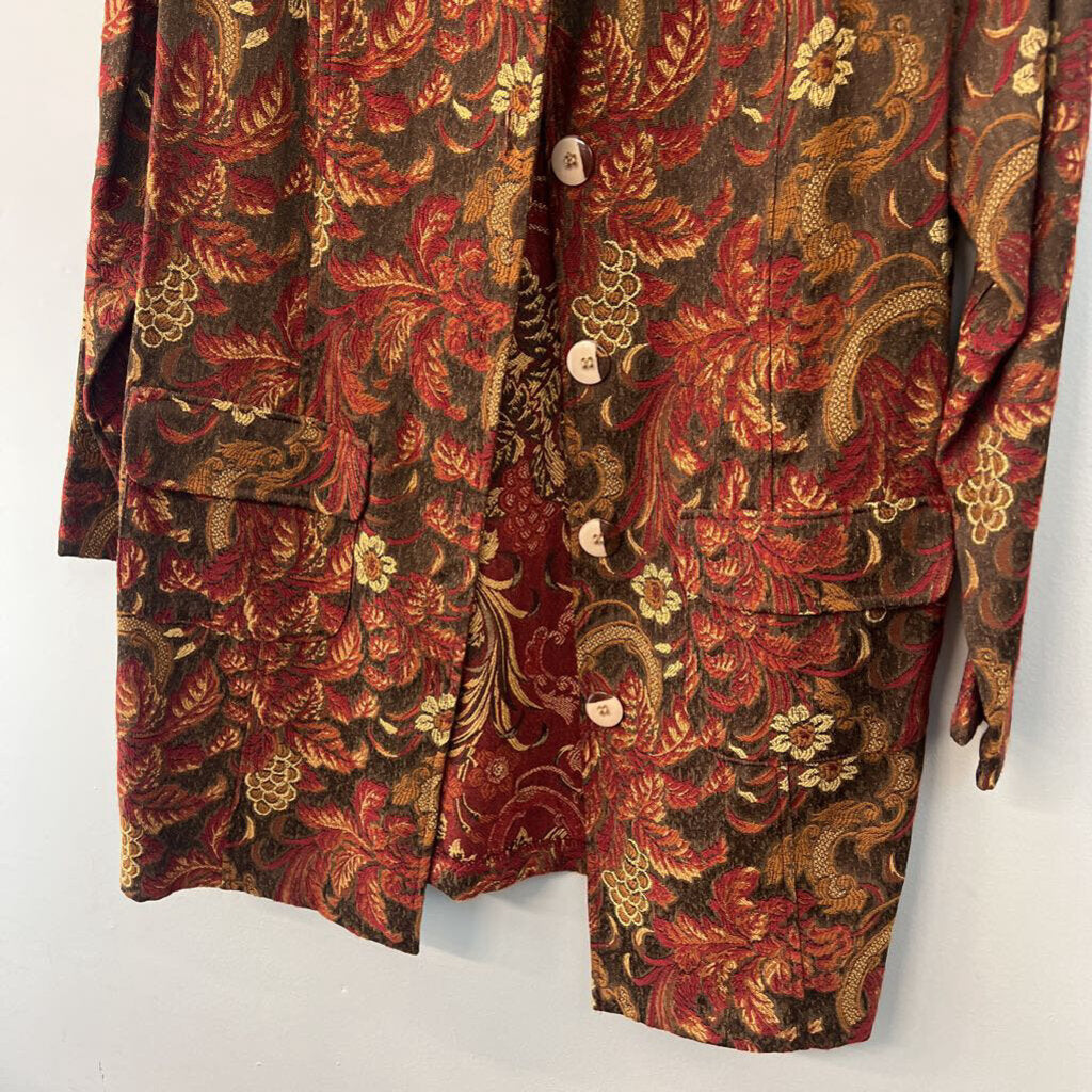 Caribe Red/ Gold Tapestry Long Jacket Large