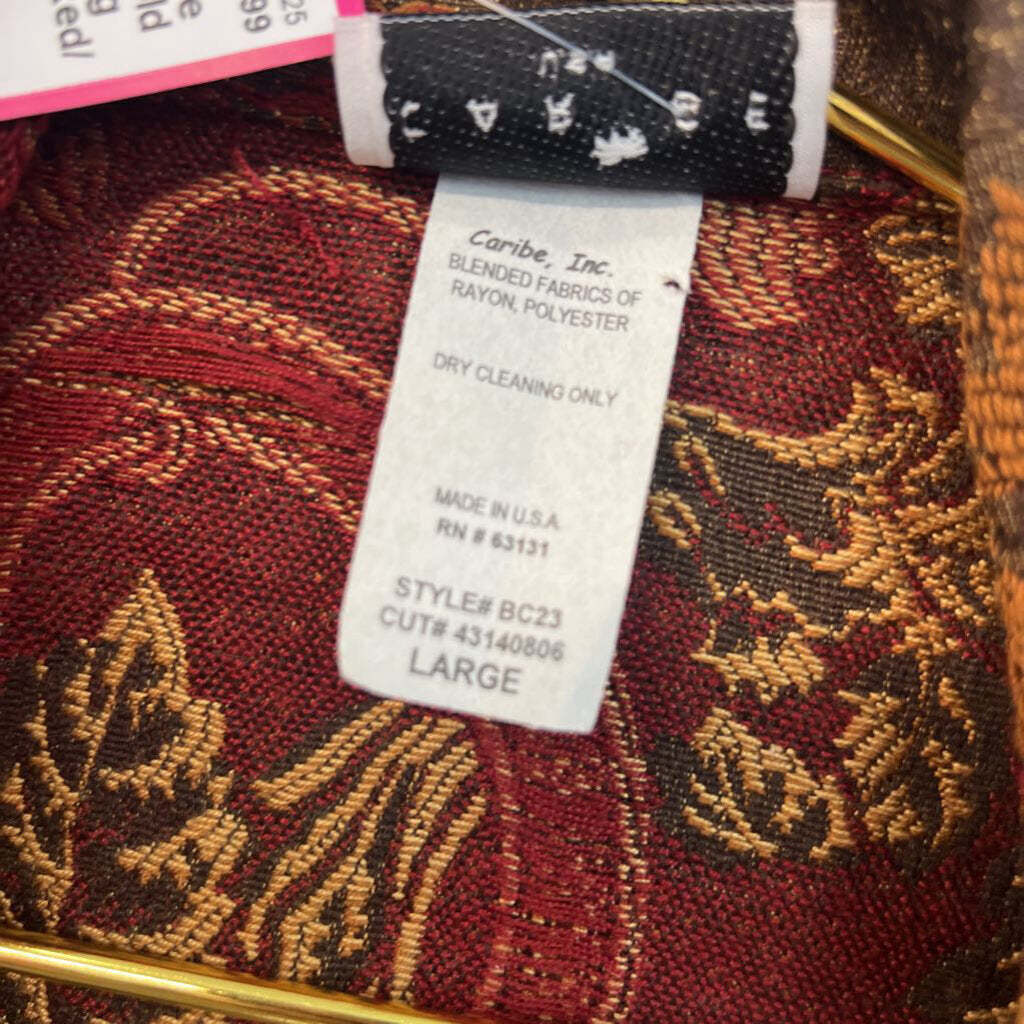Caribe Red/ Gold Tapestry Long Jacket Large