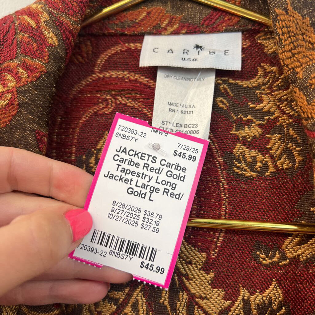 Caribe Red/ Gold Tapestry Long Jacket Large