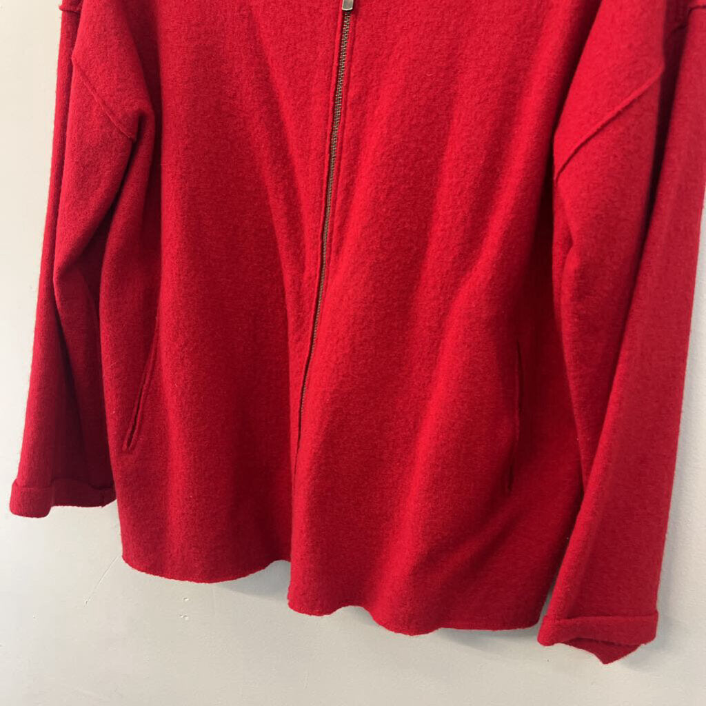 Eileen Fisher Red 100% Wool Zip Up Jacket Medium