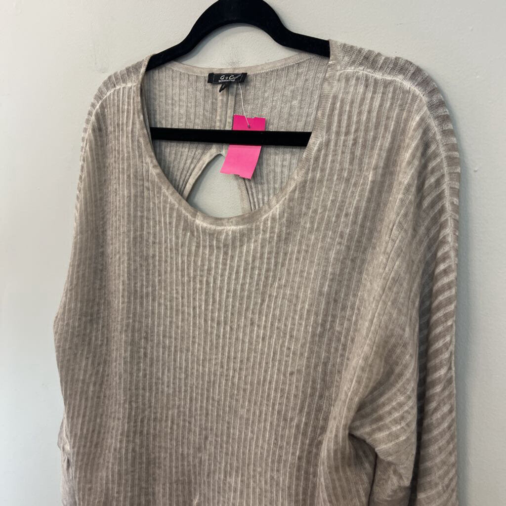 G and C Beige Ribbed Long Sleeve Open Back Layered Top Large