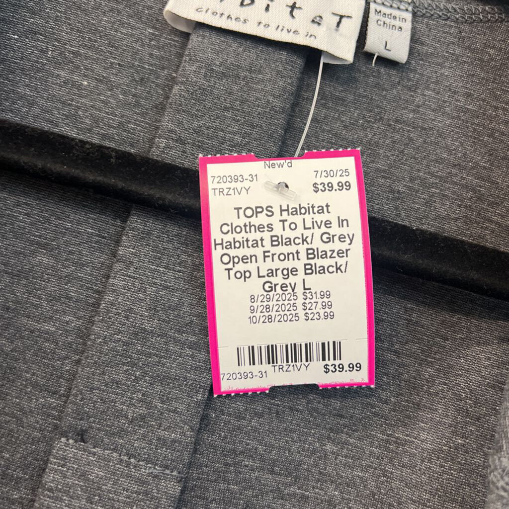 Habitat Black/ Grey Open Front Blazer Top Large
