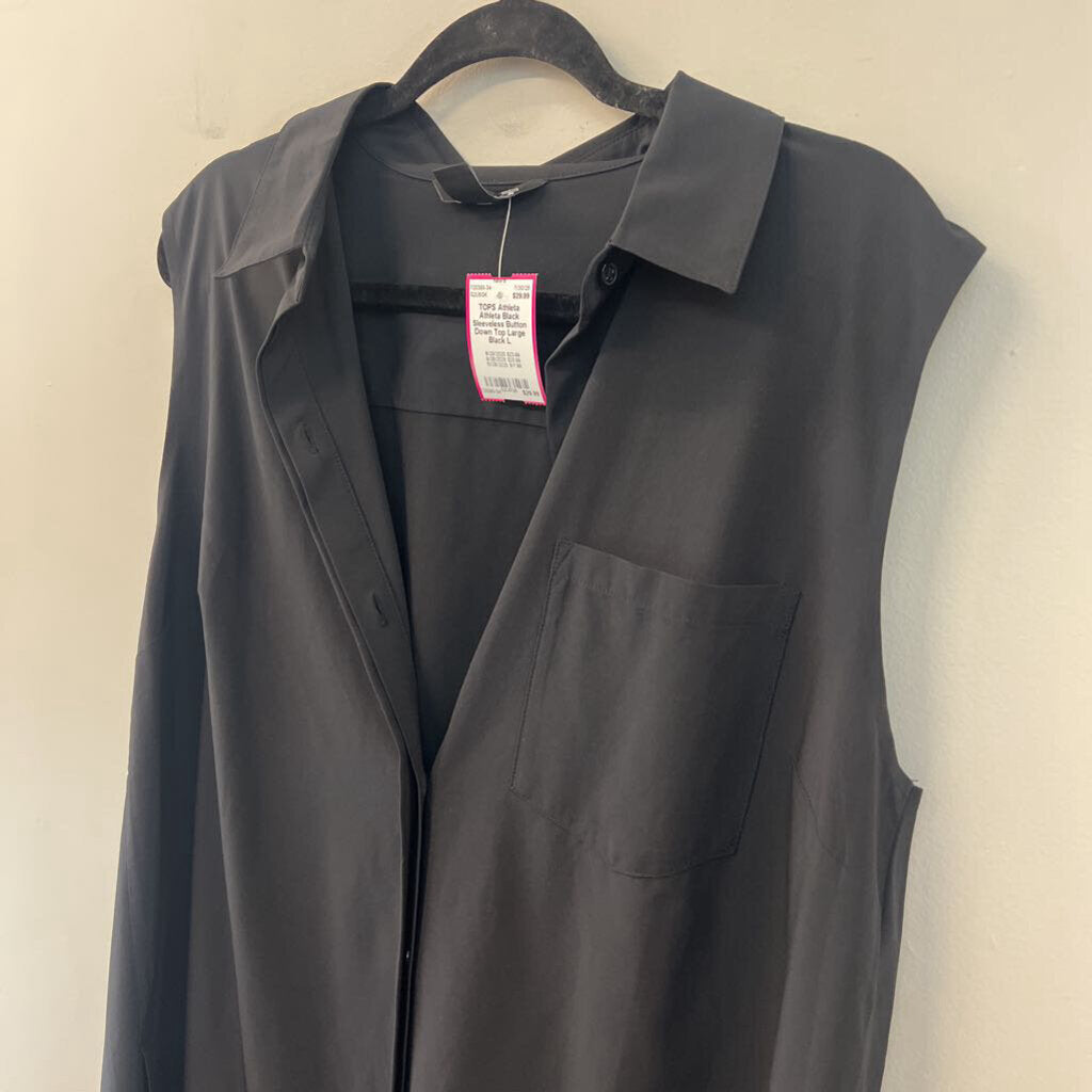 Athleta Black Sleeveless Button Down Top Large