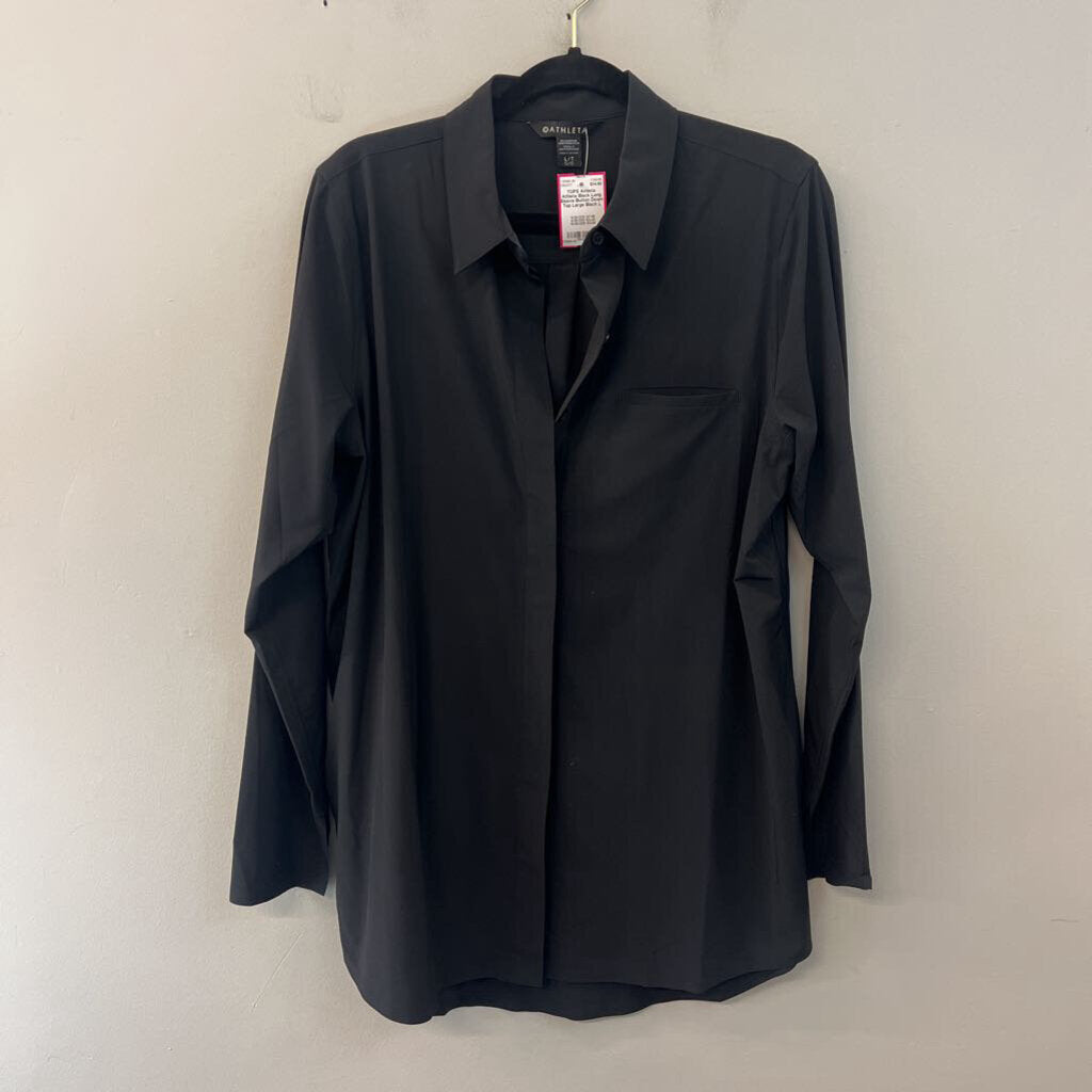 Athleta Black Long Sleeve Button Down Top Large