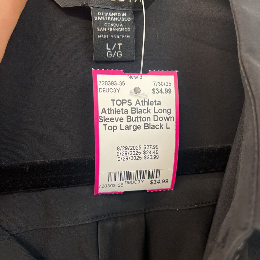 Athleta Black Long Sleeve Button Down Top Large
