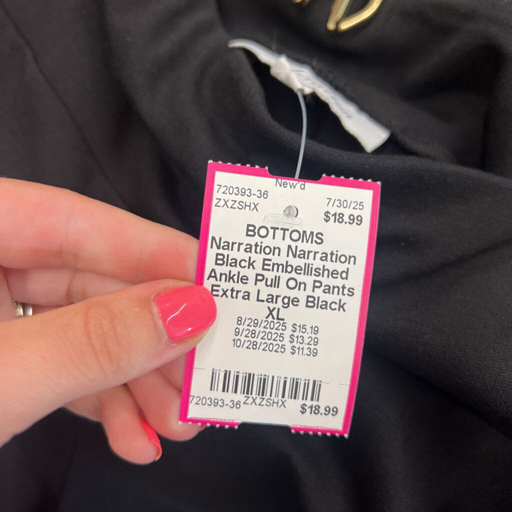 Narration Black Embellished Ankle Pull On Pants Extra Large