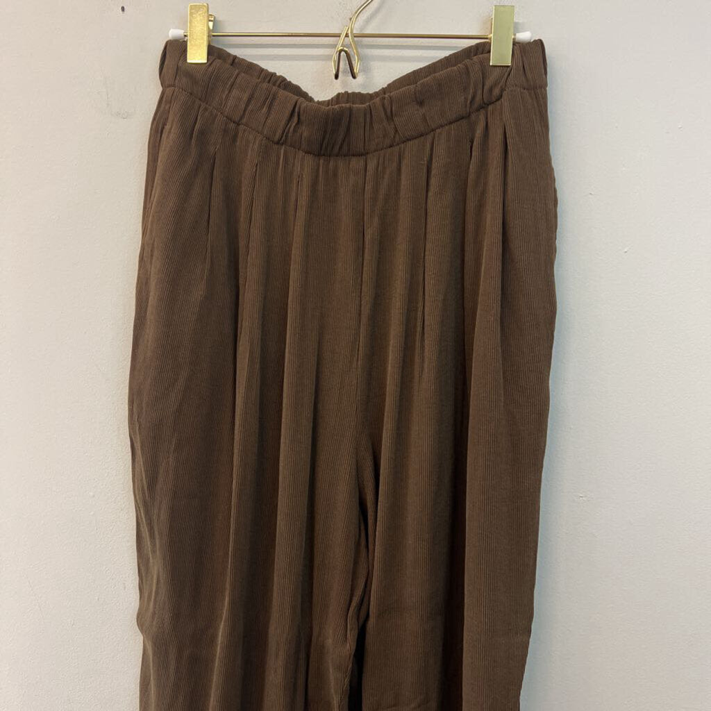 Eileen Fisher Brown Ribbed Long Sleeve Button Down/ Pants Set Medium