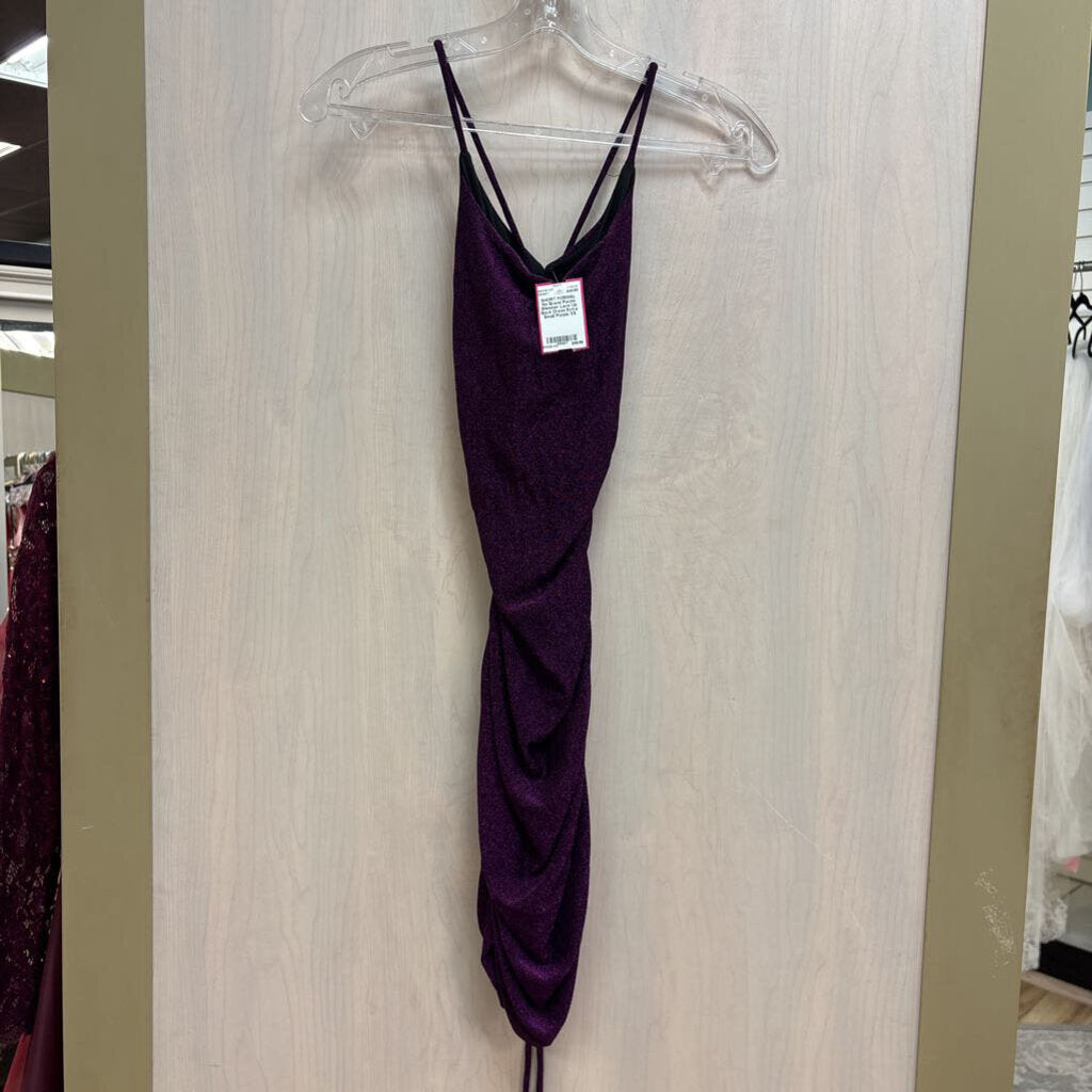 Purple Shimmer Lace Up Back Dress Extra Small
