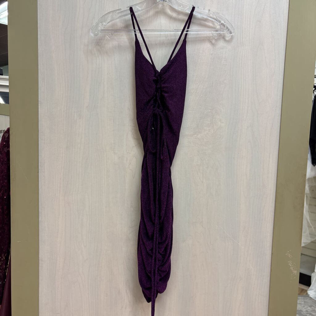 Purple Shimmer Lace Up Back Dress Extra Small