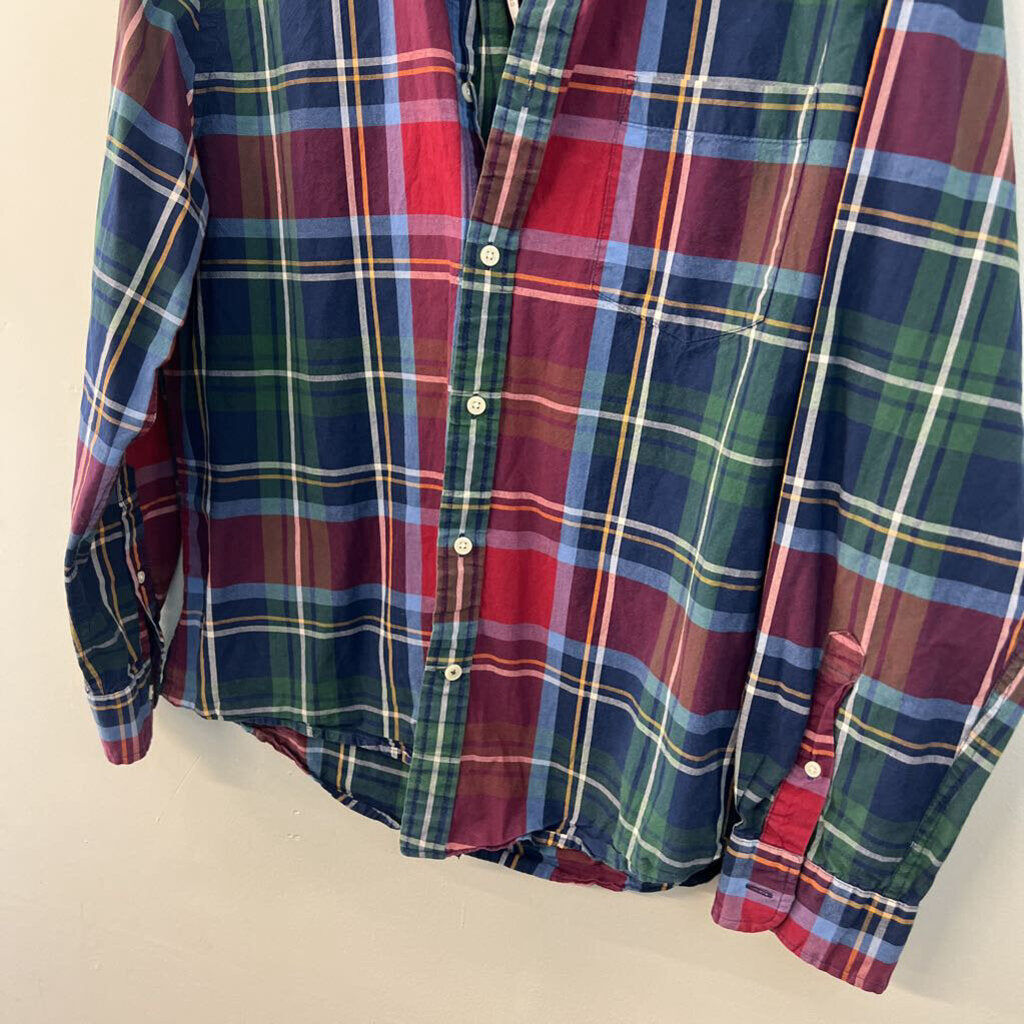 St John's Bay Red/ Multi Plaid Long Sleeve Button Down Top Large