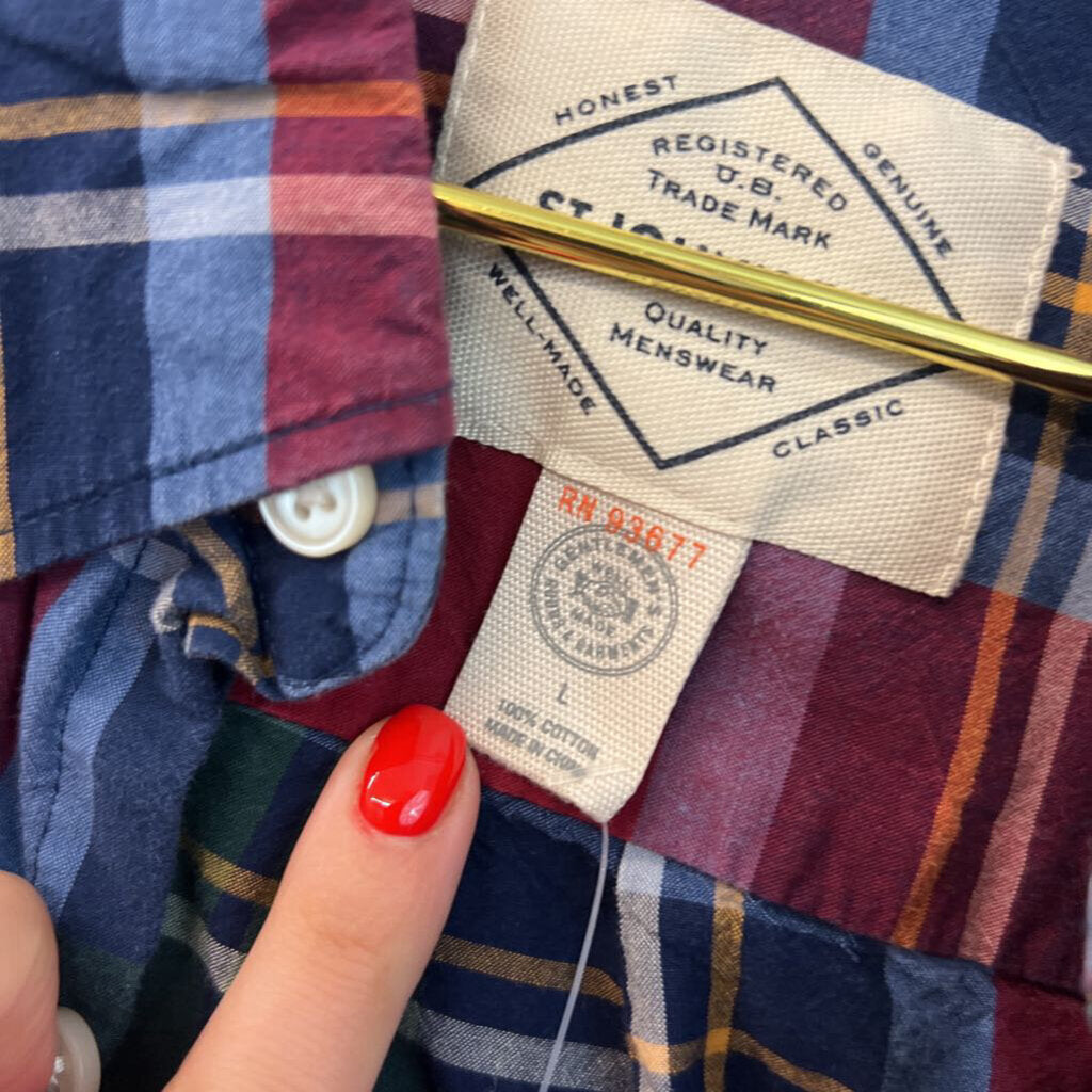 St John's Bay Red/ Multi Plaid Long Sleeve Button Down Top Large