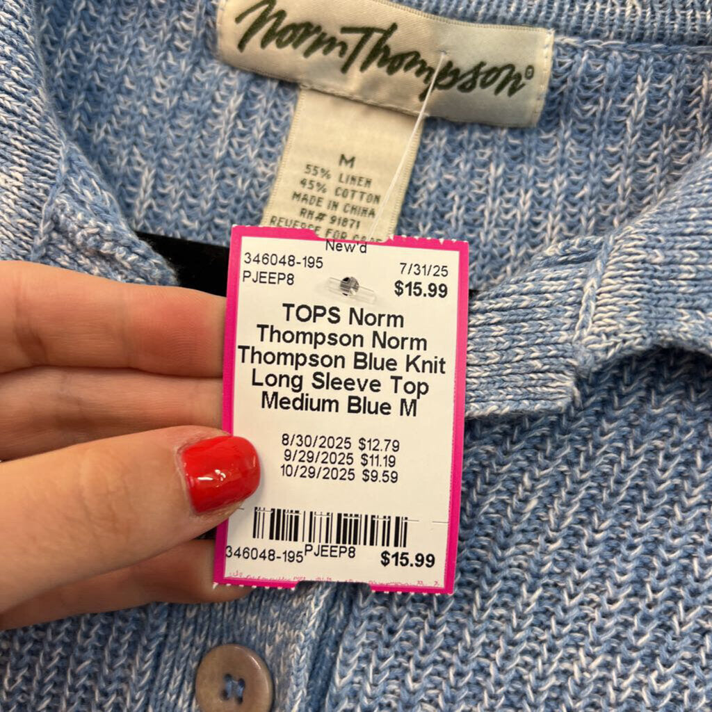Norm Thompson Blue Knit Long Sleeve Top Medium