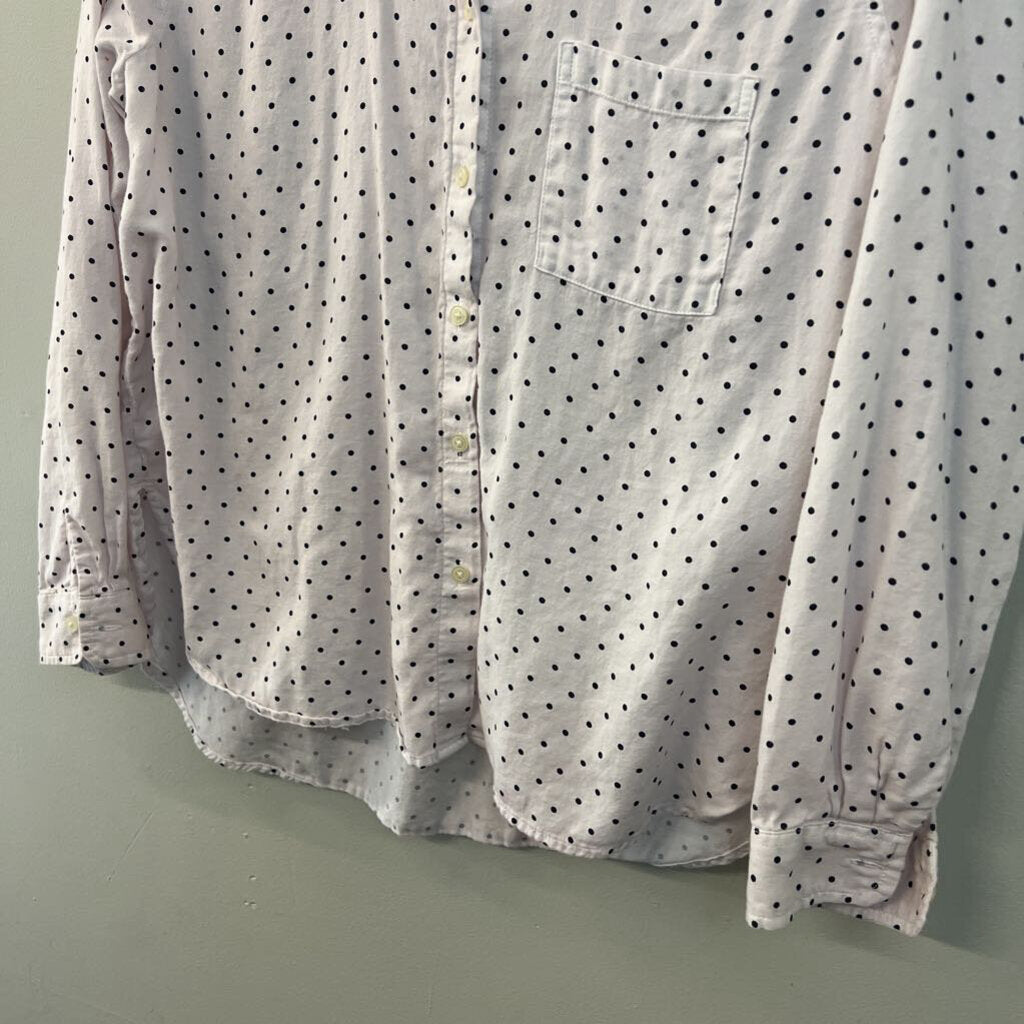 Loft Pink/ Black Polka Dot Long Sleeve Button Down Top Small