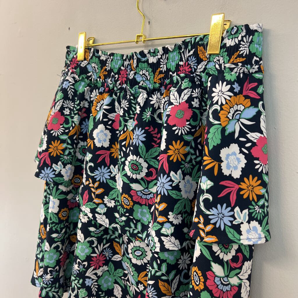 Loft Navy/ Multi Print Layered Skirt Medium