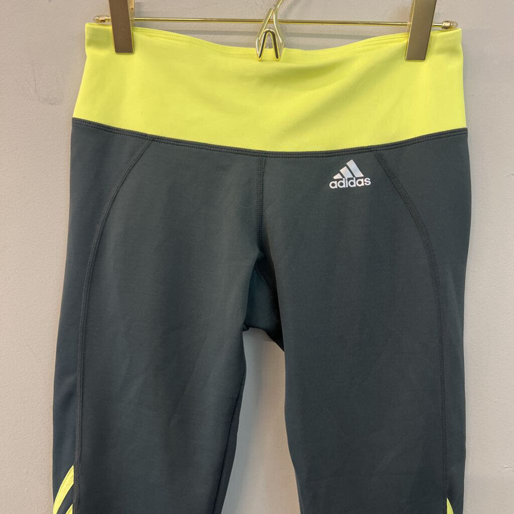 Adidas Grey/ Lime Green Cropped Athletic Leggings Medium