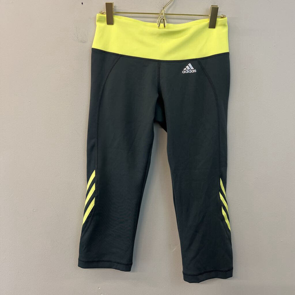 Adidas Grey/ Lime Green Cropped Athletic Leggings Medium
