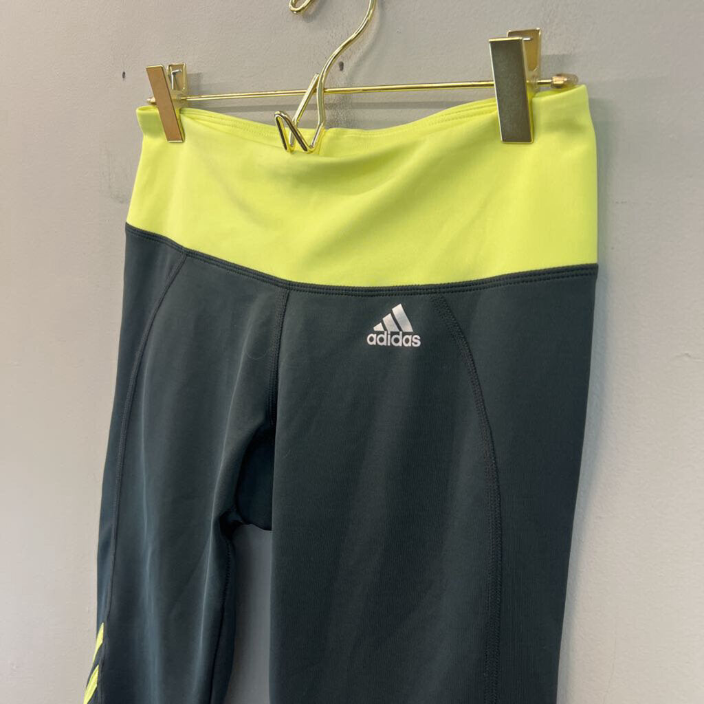 Adidas Grey/ Lime Green Cropped Athletic Leggings Medium