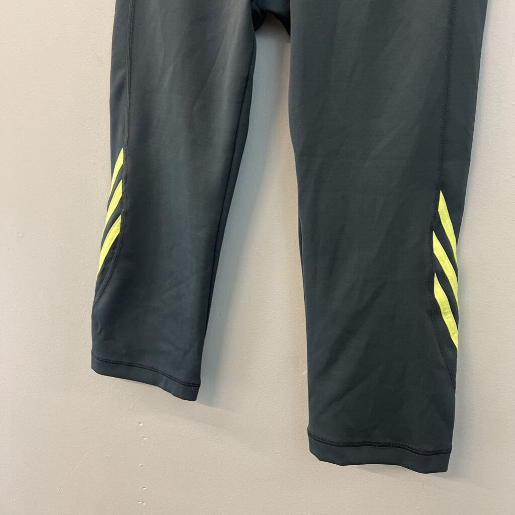 Adidas Grey/ Lime Green Cropped Athletic Leggings Medium