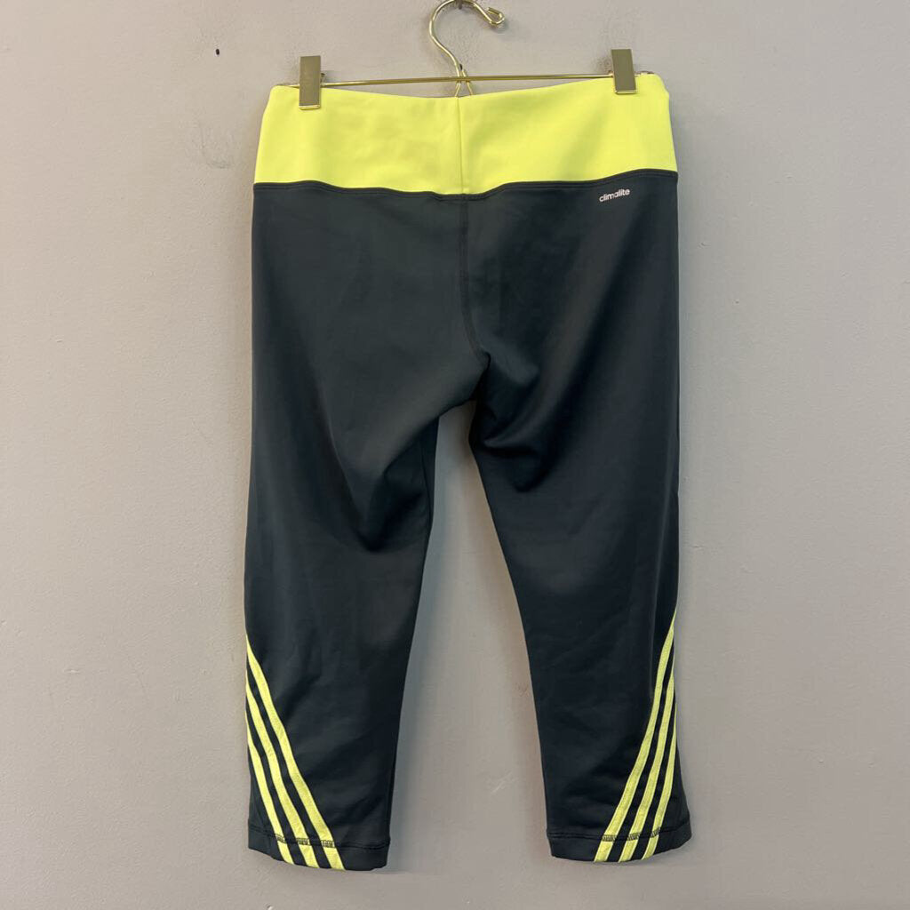 Adidas Grey/ Lime Green Cropped Athletic Leggings Medium