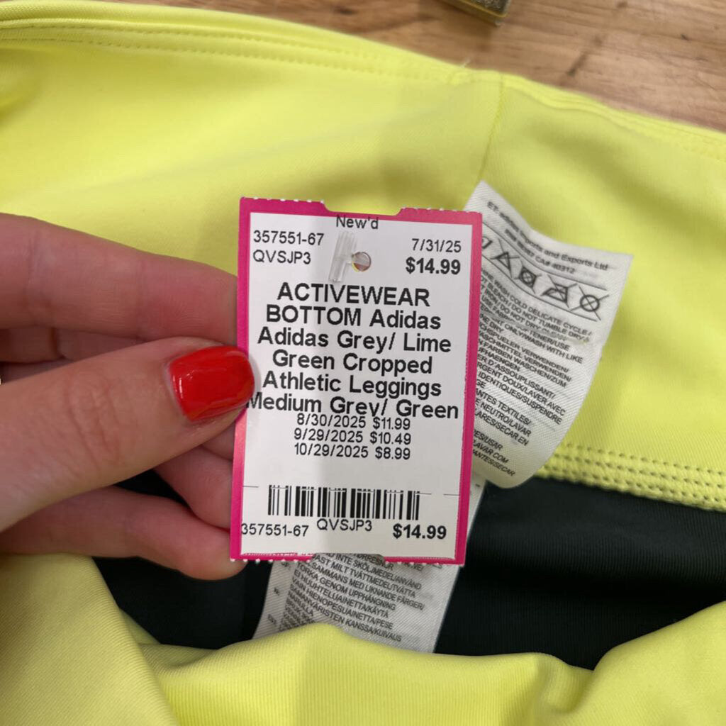 Adidas Grey/ Lime Green Cropped Athletic Leggings Medium