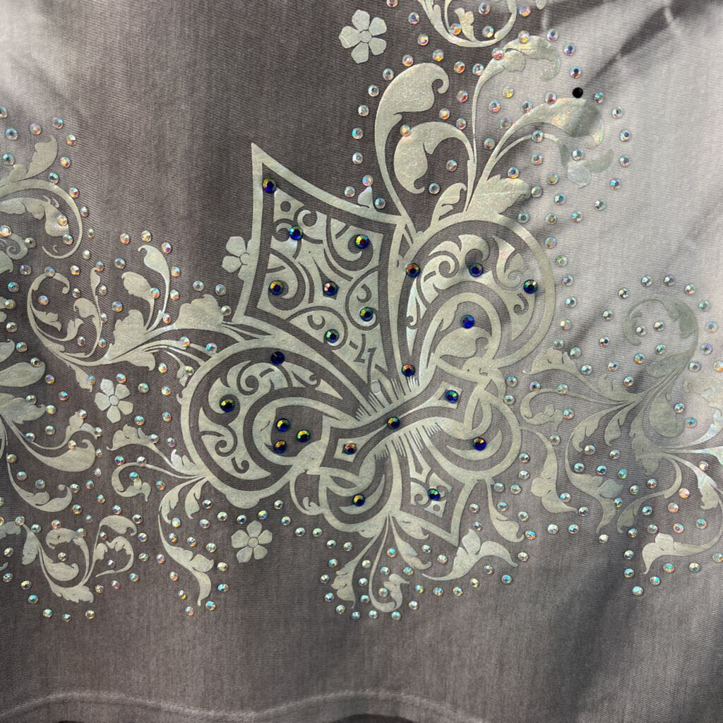 Vocal Grey Tie Dye Embellished Long Sleeve Top Medium