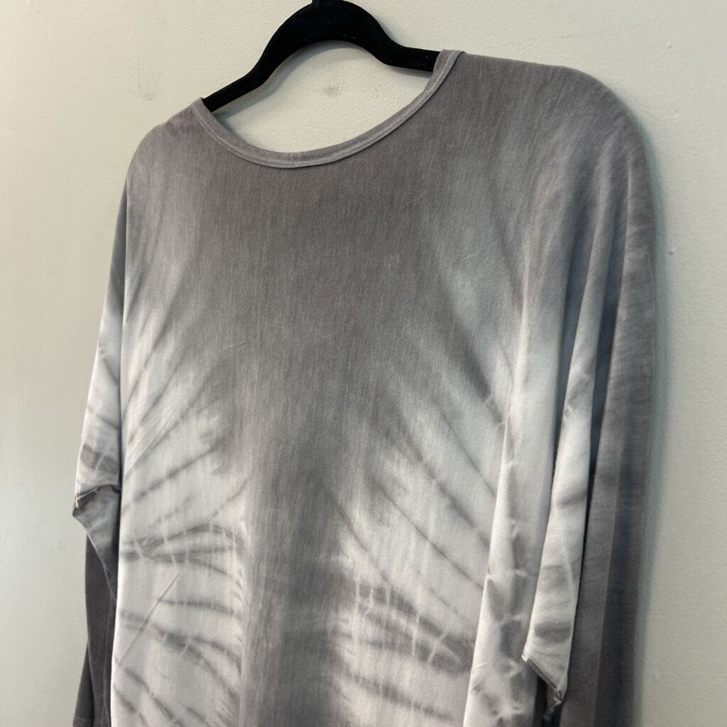 Vocal Grey Tie Dye Embellished Long Sleeve Top Medium
