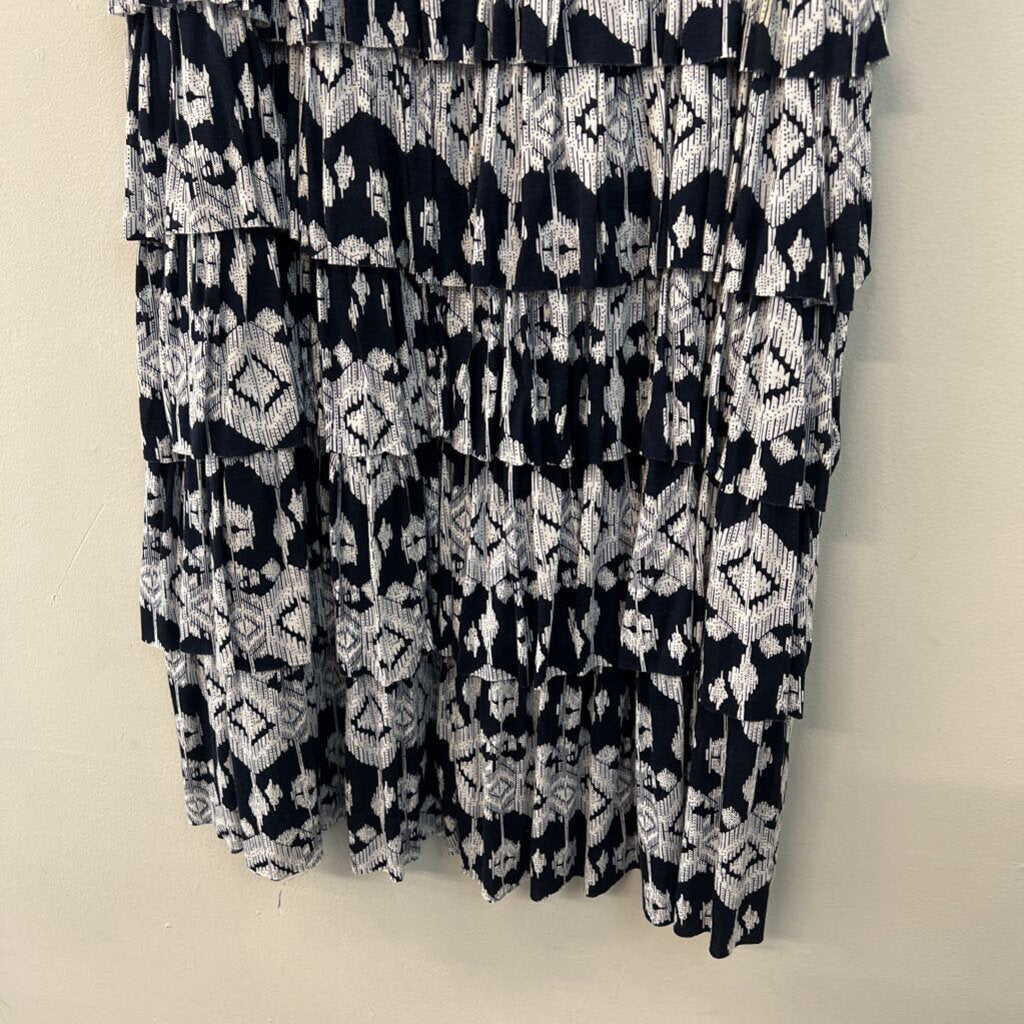 Grace Elements Navy/ White Print Layered Maxi Skirt Small