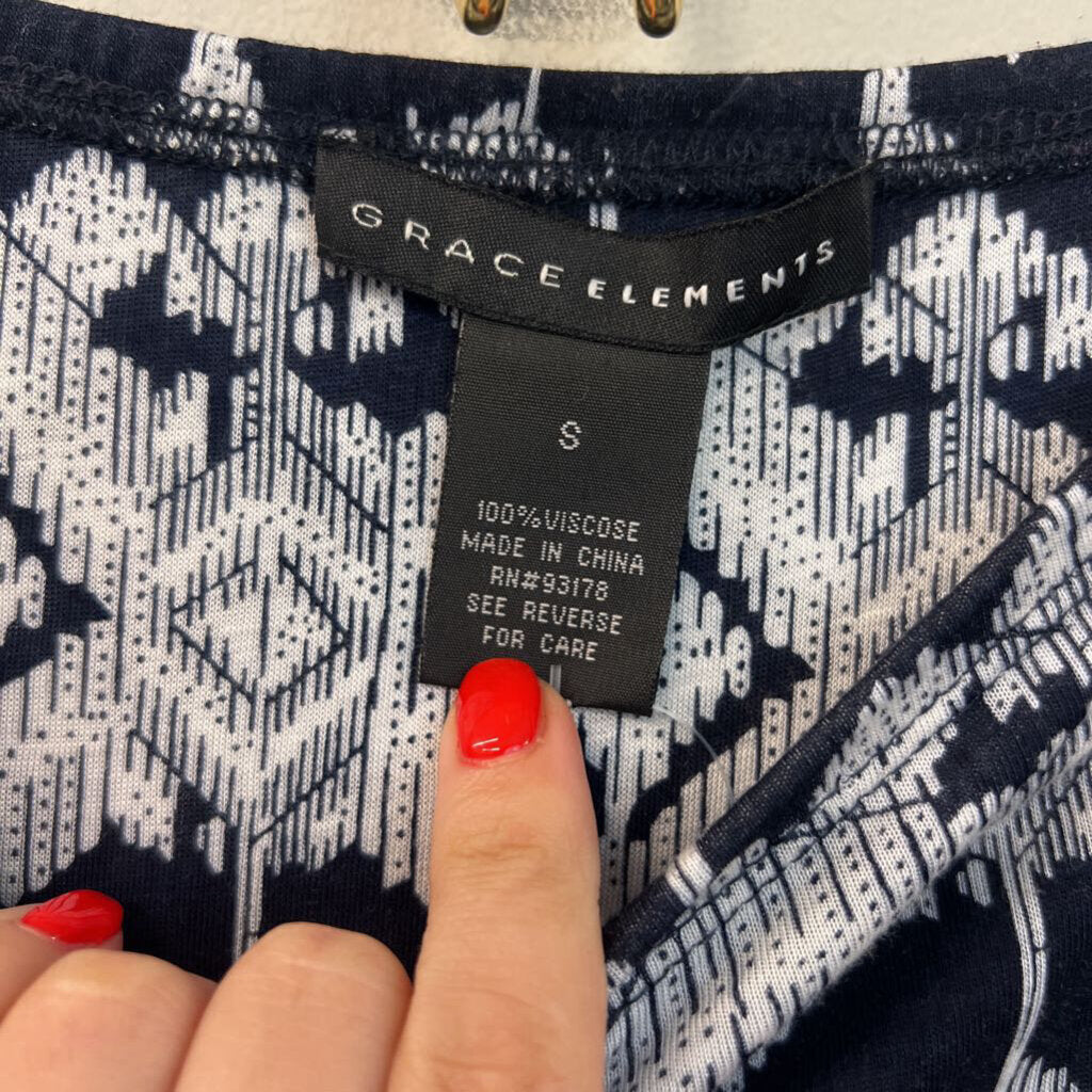 Grace Elements Navy/ White Print Layered Maxi Skirt Small