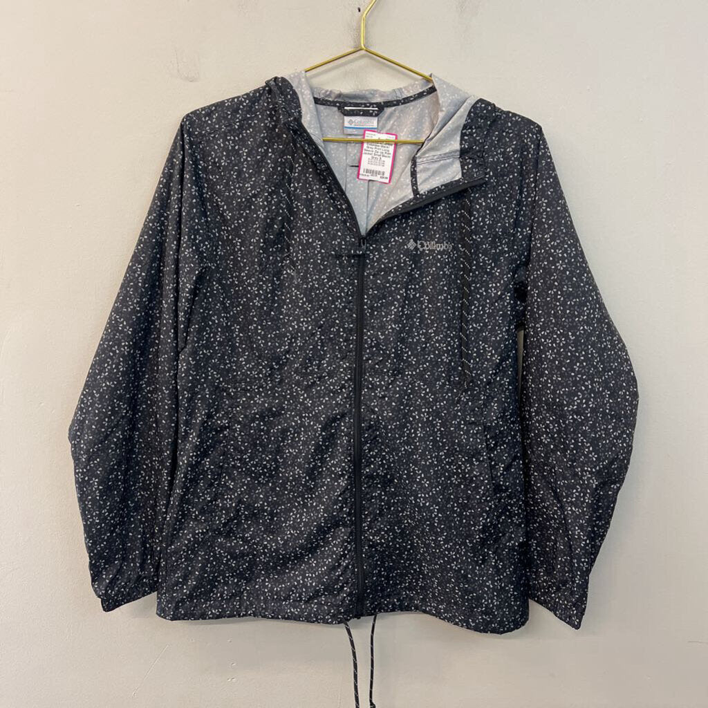 Columbia Black/ Grey Print Long Sleeve Zip Up Rain Jacket Small
