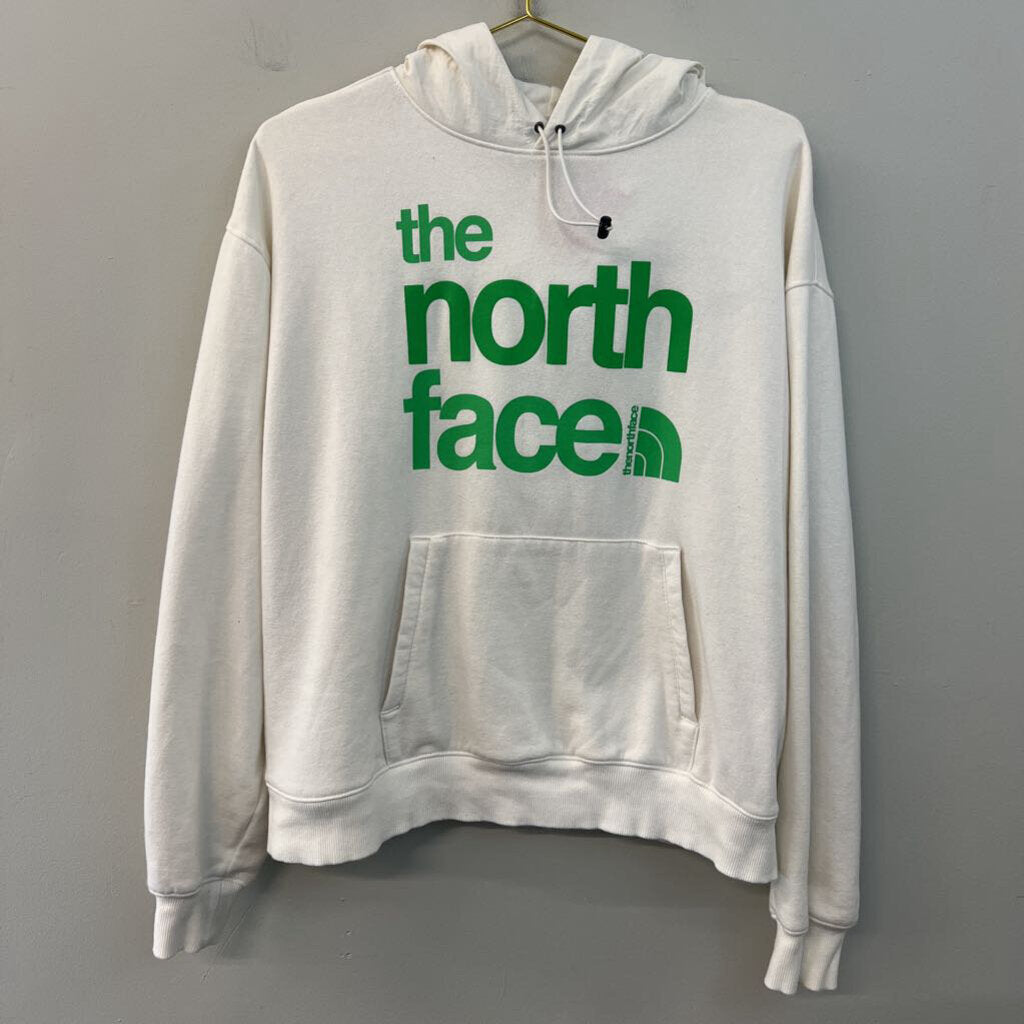 The North Face White/ Green Logo Hoodie Medium