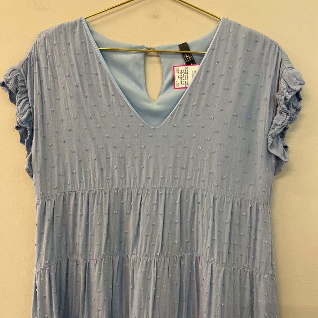 ALYA Blue Dot Detail Short Sleeve Dress Small