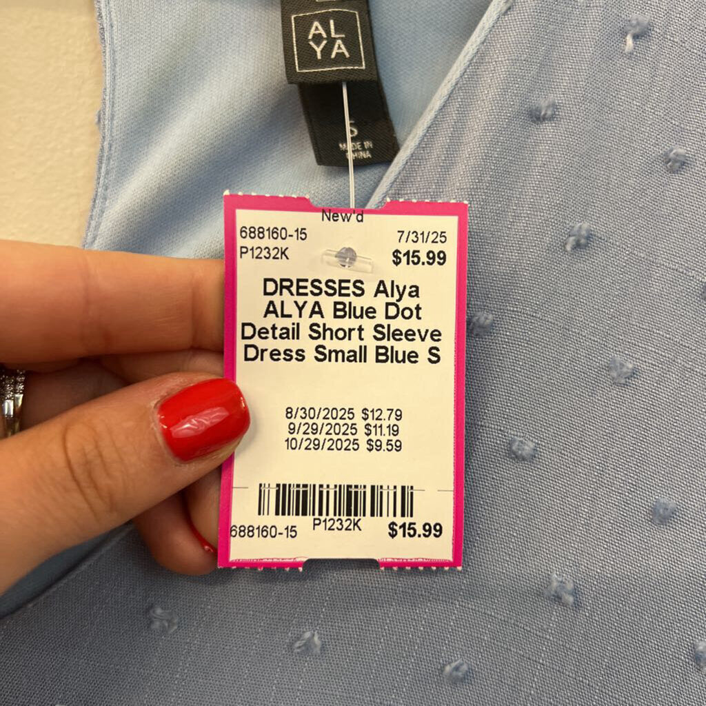 ALYA Blue Dot Detail Short Sleeve Dress Small