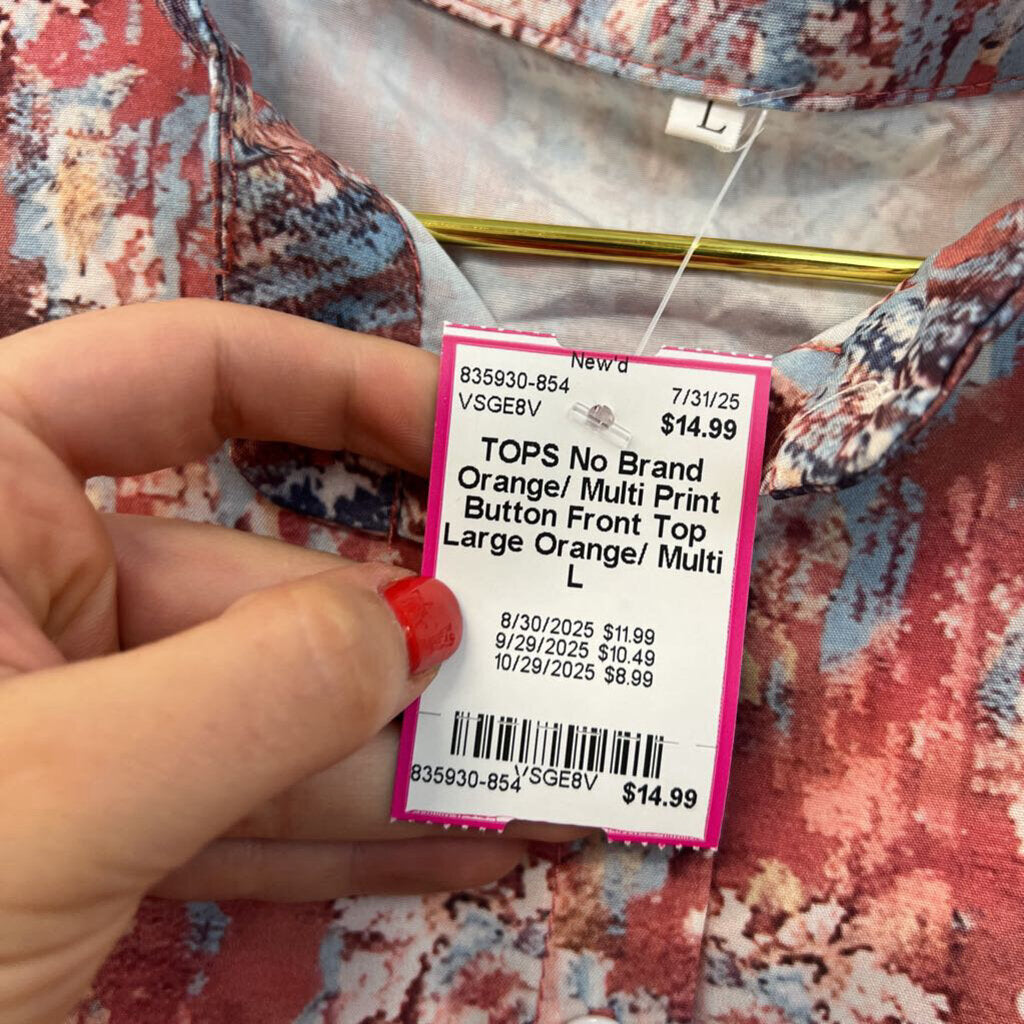Orange/ Multi Print Button Front Top Large