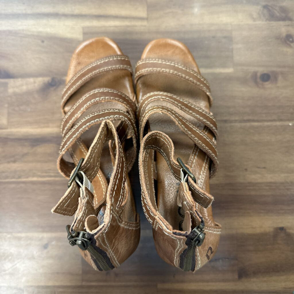 Roan Brown Leather Wood Platform Corey Heels 8.5