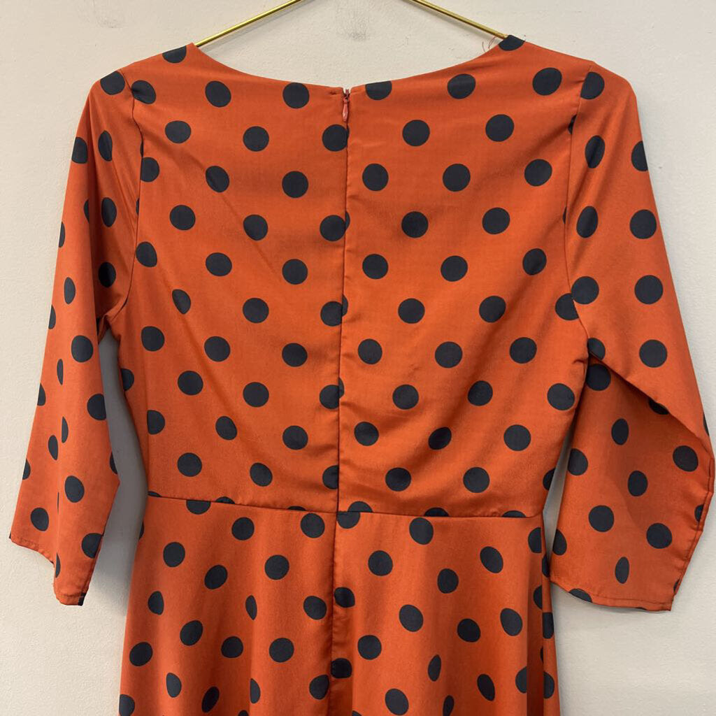 Everly Orange/ Navy Polka Dot Long Sleeve Dress Small