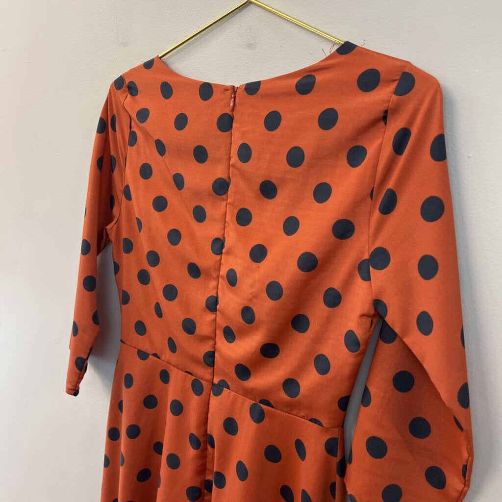 Everly Orange/ Navy Polka Dot Long Sleeve Dress Small
