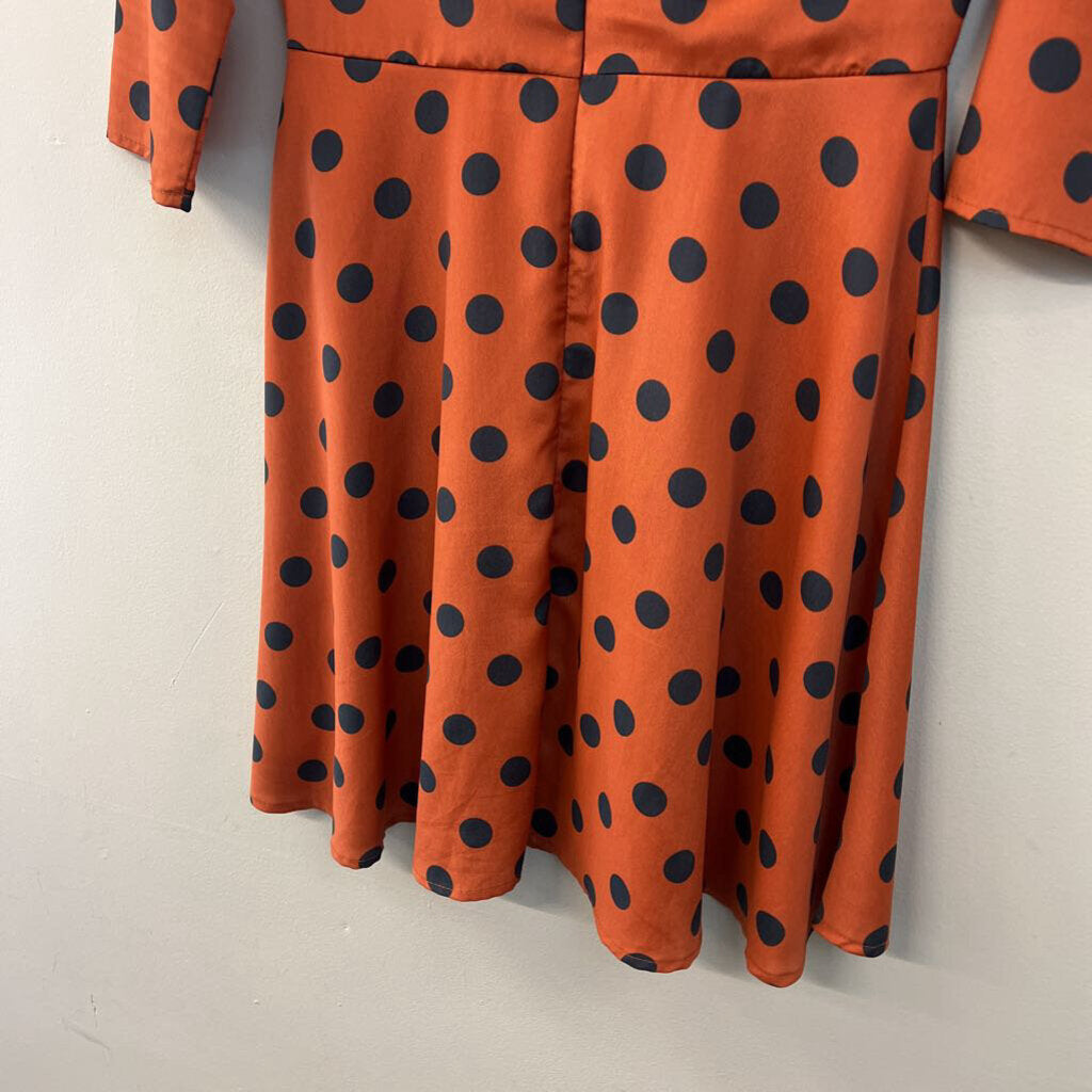 Everly Orange/ Navy Polka Dot Long Sleeve Dress Small
