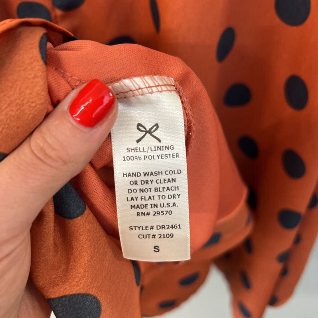 Everly Orange/ Navy Polka Dot Long Sleeve Dress Small